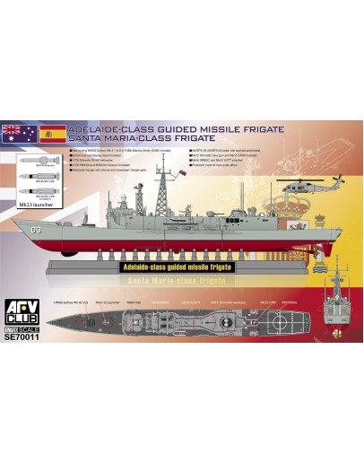 AFV 1/700 SCALE PLASTIC MODEL KIT - SE70011 - Adelaide-Class Guided Missile Frigate - Santa Maria-Class Frigate