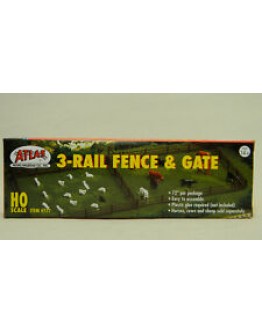 ATLAS HO SCALE PLASTIC KIT #0777 - 3 RAIL FENCE & GATE ATL0777