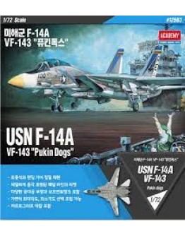 ACADEMY 1/72 SCALE PLASTIC MODEL AIRCRAFT KIT - 12563 - F-14A USN PUKIN DOGS ACD12563