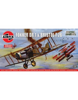 AIRFIX VINTAGE CLASSICS 1/72 SCALE MODEL AIRCRAFT KIT - A02141V - Fokker DR.1 & Bristol F.2B Dogfight Double 