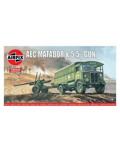 AIRFIX VINTAGE CLASSICS 1/76 SCALE MODEL MILITARY KIT - A01314V - AEC Matador & 5.5inch Gun