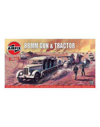 AIRFIX VINTAGE CLASSICS 1/76 SCALE MODEL MILITARY KIT - A02303V - 88mm Gun & Tractor