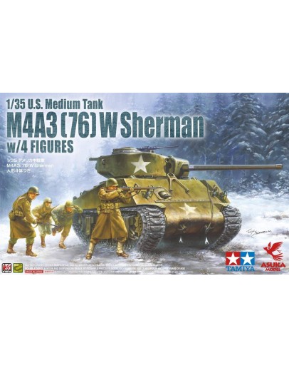 ASUKA 1/35 SCALE MODEL KIT - 35048 - U.S. Medium Tank M4A3 (76) W Sherman w/4 Figures