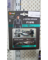 BURAGO FORMULA RACING 1/64 SCALE DIE-CAST MODEL CAR - 58011A - MERCEDES PETRONAS F1 W16  #12 KIMI ANTONELLI - BU58011A