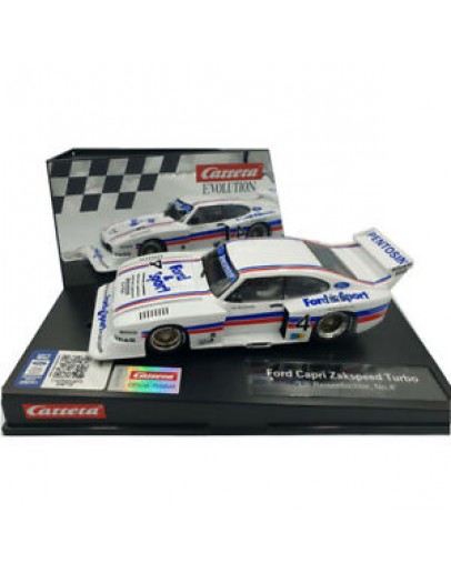 CARRERA SLOT CAR - EVOLUTION  - 27628 Ford Capri ZakSpeed Turbo - #4 Lili Reisenbichler - White