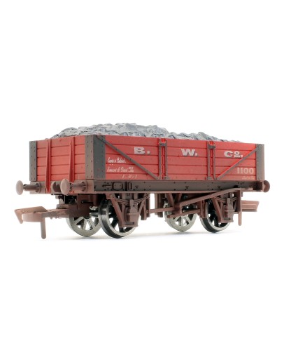 DAPOL OO SCALE WAGON 4F-040-002 4 PLANK OPEN WAGON w/LOAD - B. W. Co. # 1100 - RED [WEATHERED] - DA4F040002