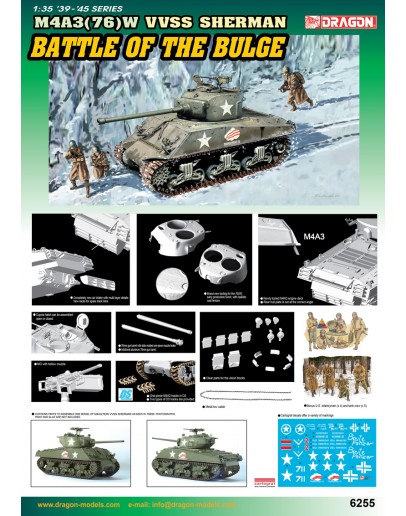 DRAGON 1/35 SCALE MODEL KIT - 6255 - M4A3 (76) VVSS Sherman Battle of the Bulge