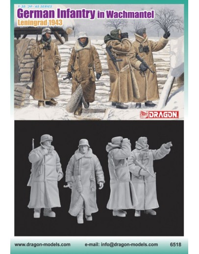 DRAGON 1/35 SCALE MODEL KIT - 6518 - German Infantry in Wachtmantel Leningrad 1943