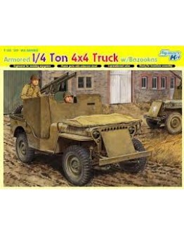 DRAGON 1/35 SCALE MODEL KIT - 6748 - ARMORED 1/4 TON 4X4 TRUCK WITH BAZOOKAS DR6748