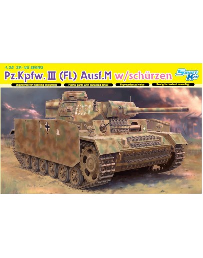 DRAGON 1/35 SCALE MODEL KIT - 6776 - Pz.Kpfw.III (FL) Ausf.M w/Schurzen 