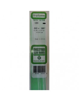 EVERGREEN PLASTIC MATERIALS - 100 - OPAQUE WHITE POLYSTYRENE STRIP - .010" X .020" - 10 STRIPS