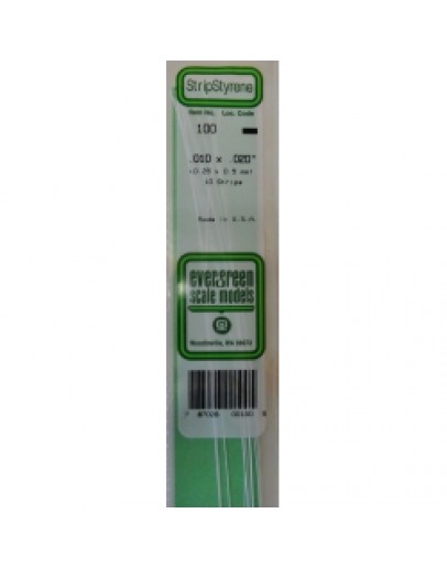 EVERGREEN PLASTIC MATERIALS - 100 - OPAQUE WHITE POLYSTYRENE STRIP - .010" X .020" - 10 STRIPS