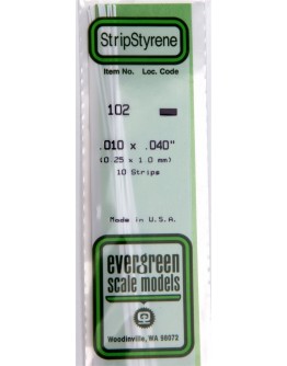 EVERGREEN PLASTIC MATERIALS - 102 - OPAQUE WHITE POLYSTYRENE STRIP - .010" X .040" - 10 STRIPS