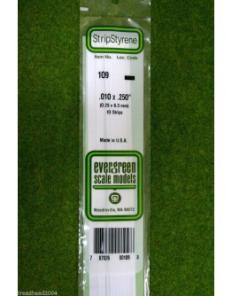 EVERGREEN PLASTIC MATERIALS - 109 - OPAQUE WHITE POLYSTYRENE STRIP - .010" X .250" - 10 STRIPS