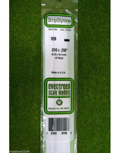 EVERGREEN PLASTIC MATERIALS - 109 - OPAQUE WHITE POLYSTYRENE STRIP - .010" X .250" - 10 STRIPS