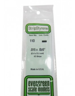 EVERGREEN PLASTIC MATERIALS - 110 - OPAQUE WHITE POLYSTYRENE STRIP - .015" X .020" - 10 STRIPS