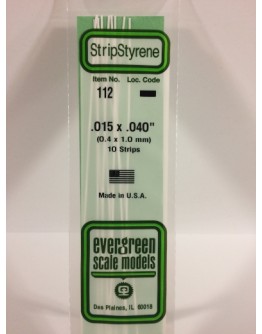 EVERGREEN PLASTIC MATERIALS - 112 - OPAQUE WHITE POLYSTYRENE STRIP - .015" X .040" - 10 STRIPS