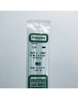 EVERGREEN PLASTIC MATERIALS - 114 - OPAQUE WHITE POLYSTYRENE STRIP -  .015" X .080" - 10 STRIPS