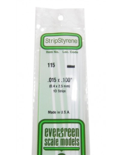 EVERGREEN PLASTIC MATERIALS - 115 - OPAQUE WHITE POLYSTYRENE STRIP - .015" X .100" - 10 STRIPS