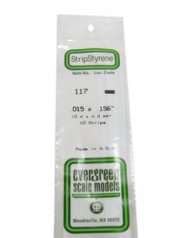 EVERGREEN PLASTIC MATERIALS - 117 - OPAQUE WHITE POLYSTYRENE STRIP -  .015" X .156" - 10 STRIPS