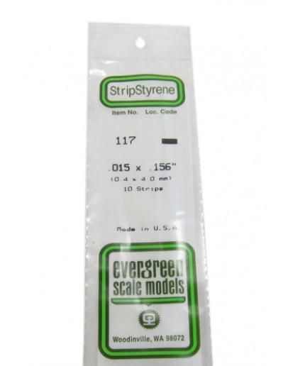 EVERGREEN PLASTIC MATERIALS - 117 - OPAQUE WHITE POLYSTYRENE STRIP -  .015" X .156" - 10 STRIPS