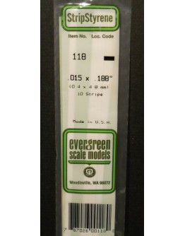 EVERGREEN PLASTIC MATERIALS - 118 - OPAQUE WHITE POLYSTYRENE STRIP -  .015" X .188" - 10 STRIPS