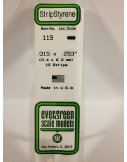 EVERGREEN PLASTIC MATERIALS - 119 - OPAQUE WHITE POLYSTYRENE STRIP -  .015" X .250" - 10 STRIPS