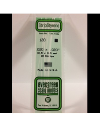 EVERGREEN PLASTIC MATERIALS - 120 - OPAQUE WHITE POLYSTYRENE STRIP -  .020" X .020" - 10 STRIPS