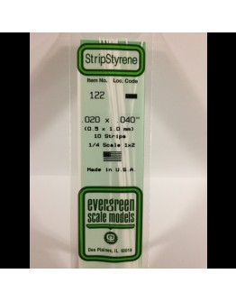 EVERGREEN PLASTIC MATERIALS - 122 - OPAQUE WHITE POLYSTYRENE STRIP -  .020" X .040" - 10 STRIPS