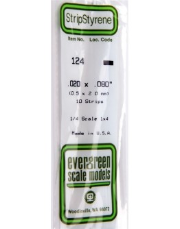 EVERGREEN PLASTIC MATERIALS - 124 - OPAQUE WHITE POLYSTYRENE STRIP -  .020" X .080" - 10 STRIPS