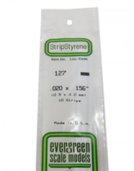 EVERGREEN PLASTIC MATERIALS - 127 - OPAQUE WHITE POLYSTYRENE STRIP - .020" X .156" - 10 STRIPS
