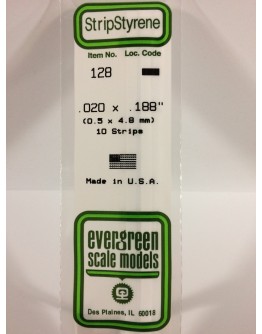 EVERGREEN PLASTIC MATERIALS - 128 - OPAQUE WHITE POLYSTYRENE STRIP -  .020" X .188" - 10 STRIPS