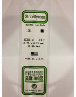 EVERGREEN PLASTIC MATERIALS - 131 - OPAQUE WHITE POLYSTYRENE STRIP - .030" X .030" - 10 STRIPS
