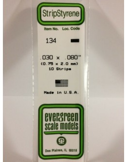 EVERGREEN PLASTIC MATERIALS - 134 - OPAQUE WHITE POLYSTYRENE STRIP - .030" X .080" - 10 STRIPS
