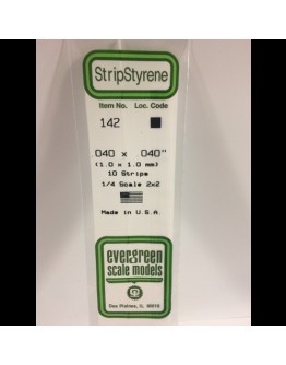 EVERGREEN PLASTIC MATERIALS - 142 - OPAQUE WHITE POLYSTYRENE STRIP - .040" X .040" - 10 STRIPS