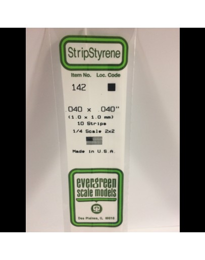 EVERGREEN PLASTIC MATERIALS - 142 - OPAQUE WHITE POLYSTYRENE STRIP - .040" X .040" - 10 STRIPS