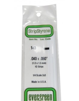 EVERGREEN PLASTIC MATERIALS - 143  - OPAQUE WHITE POLYSTYRENE STRIP -  .040" X .060" - 10 STRIPS