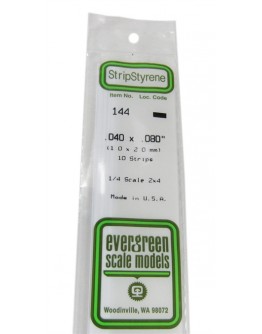 EVERGREEN PLASTIC MATERIALS - 144 - OPAQUE WHITE POLYSTYRENE STRIP - .040" X .080" - 10 STRIPS