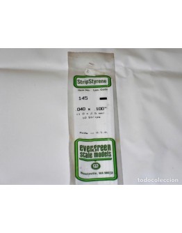 EVERGREEN PLASTIC MATERIALS - 145 - OPAQUE WHITE POLYSTYRENE STRIP -  .040" X .100" - 10 STRIPS