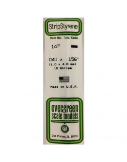 EVERGREEN PLASTIC MATERIALS - 147 - OPAQUE WHITE POLYSTYRENE STRIP -  .040" X .156" - 10 STRIPS