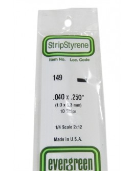 EVERGREEN PLASTIC MATERIALS - 149 - OPAQUE WHITE POLYSTYRENE STRIP -  .040" X .250" - 10 STRIPS