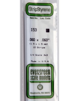 EVERGREEN PLASTIC MATERIALS - 153 - OPAQUE WHITE POLYSTYRENE STRIP - .060" X .060" - 10 STRIPS
