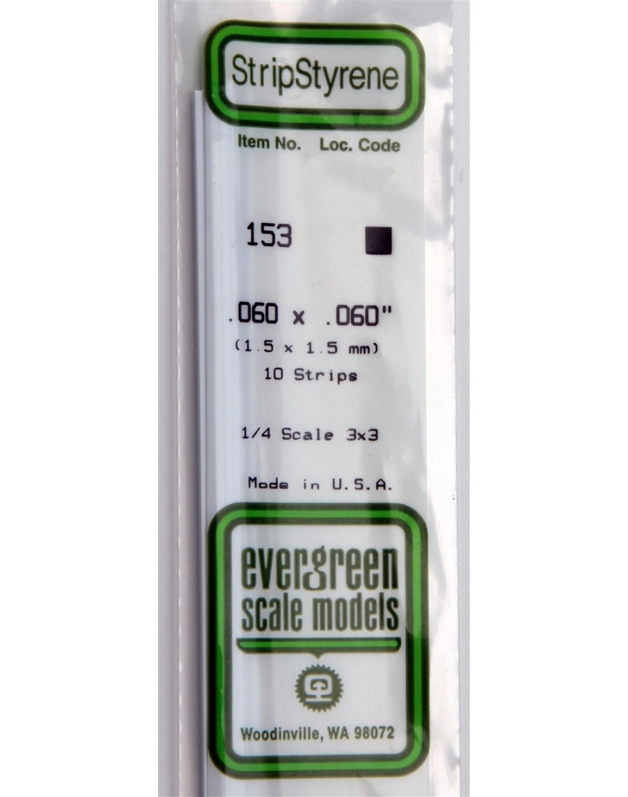 Evergreen Plastic Materials 153 Opaque White Polystyrene Strip 060 X 060 10 Strips Ev153 