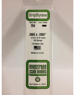EVERGREEN PLASTIC MATERIALS - 154 - OPAQUE WHITE POLYSTYRENE STRIP - .060" X .080" - 10 STRIPS