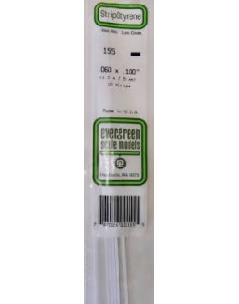 EVERGREEN PLASTIC MATERIALS - 155 - OPAQUE WHITE POLYSTYRENE STRIP - .060" X .100" - 10 STRIPS
