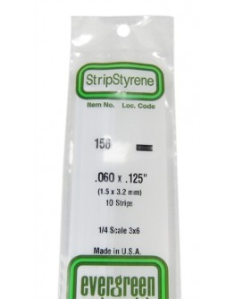 EVERGREEN PLASTIC MATERIALS - 156 - OPAQUE WHITE POLYSTYRENE STRIP - .060" X .125" - 10 STRIPS