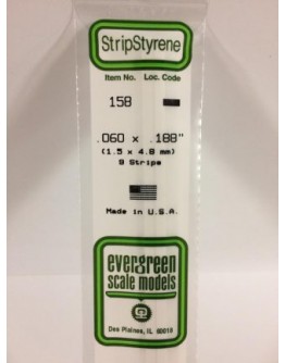EVERGREEN PLASTIC MATERIALS - 158 - OPAQUE WHITE POLYSTYRENE STRIP - .060" X .188" - 9 STRIPS