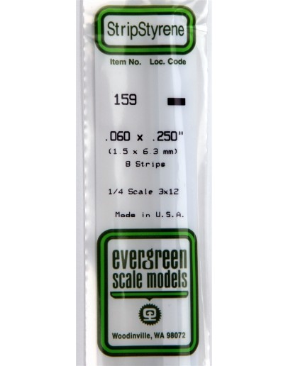 EVERGREEN PLASTIC MATERIALS - 159 - OPAQUE WHITE POLYSTYRENE STRIP -  .060" X .250" - 8 STRIPS