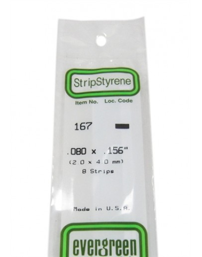 EVERGREEN PLASTIC MATERIALS - 167 - OPAQUE WHITE POLYSTYRENE STRIP - .080" X .156" - 8 STRIPS