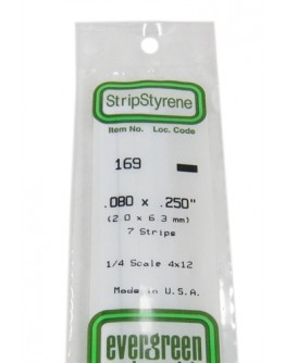 EVERGREEN PLASTIC MATERIALS - 169 - OPAQUE WHITE POLYSTYRENE STRIP -  .080" X .250" - 7 STRIPS